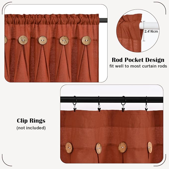 Farmhouse Valance Curtains, Boho Cotton Linen Kitchen Valance, Rod Pocket - Image 6