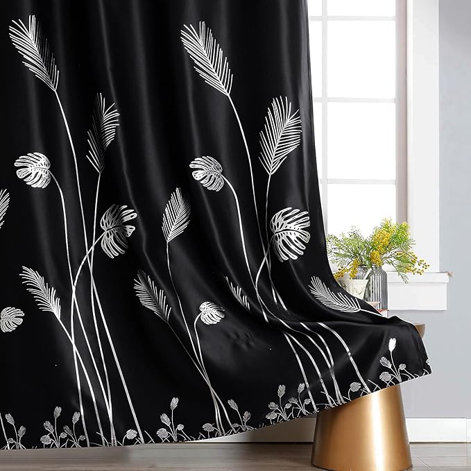 Silver and Black Blackout Curtains 2 Panels Set Thermal Insulated Window - Image 7