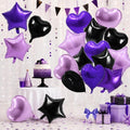 TONIFUL 18 Inch Black Purple Star and Heart Foil Balloons 18PCS Black Purple by TONIFUL