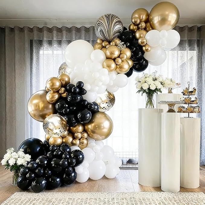 103pcs Black and Gold & White Balloon Garland Kit, 18/12/10/5 Inch Black & - Image 6