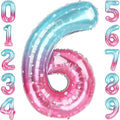 40 Inch Pink Blue Number 6 Balloon, Large Gradient Pink Blue Mylar Foil Number by Unknown
