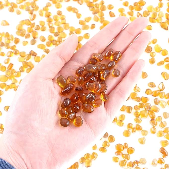 Hilitchi Glass Stones Non-Toxic Beautiful Smooth Vibrant Colors Vase Filler, Table Scatter, Aquarium Fillers, Gems Displaying, Gem Glass Confetti [Amber Stone Aprox. 1lb(455g)/Bag]