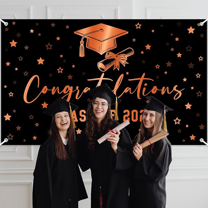 Congratulations Banner Class of 2026 Backdrop Black Orange Graduation Banner - Image 6