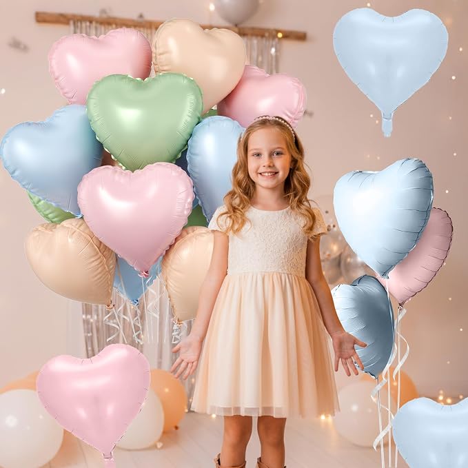 Pink Blue Green Heart Balloons, 18 Inch Baby Pink Blue Sage Green Foil Balloons - Image 4