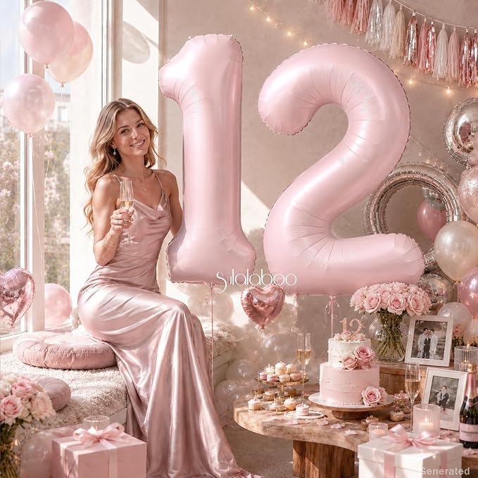 40 Inch Light Pink Number 12 Balloon 0-9 12th Foil Big Giant | Digital - Image 3