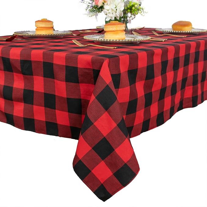 ShinyBeauty Checked Square Tablecloth 54x54-Inch Red and Black Buffalo Plaid - Image 2
