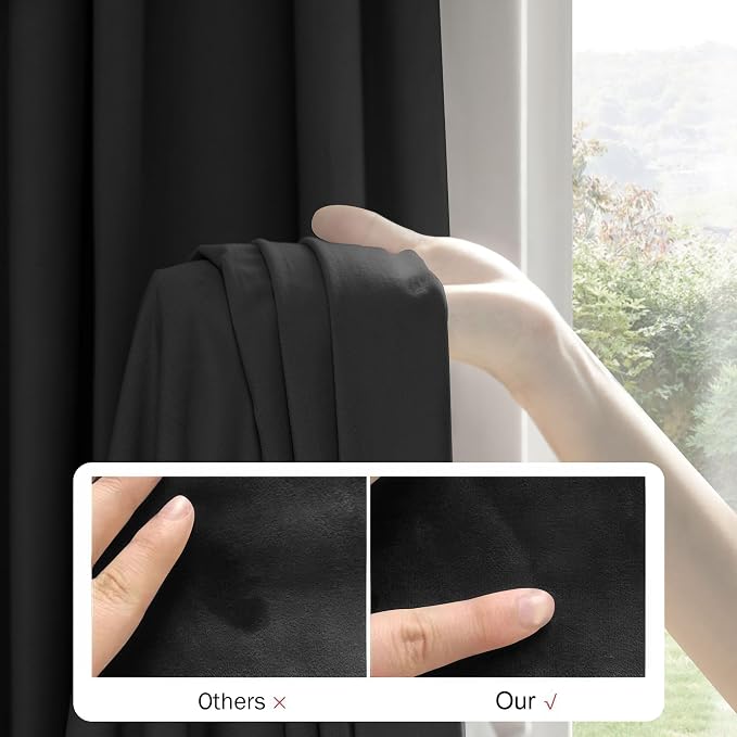 Beauoop Velvet Curtains for Bedroom Living Room Black 52x96 2 Panels | Soft - Image 5