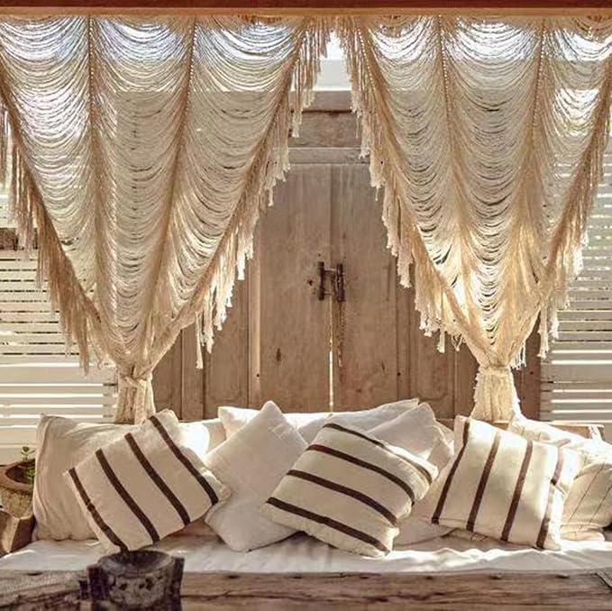 2 Panels Macrame Curtains 59"W*75"L Boho Doorway Window Curtains Handwoven | - Image 3