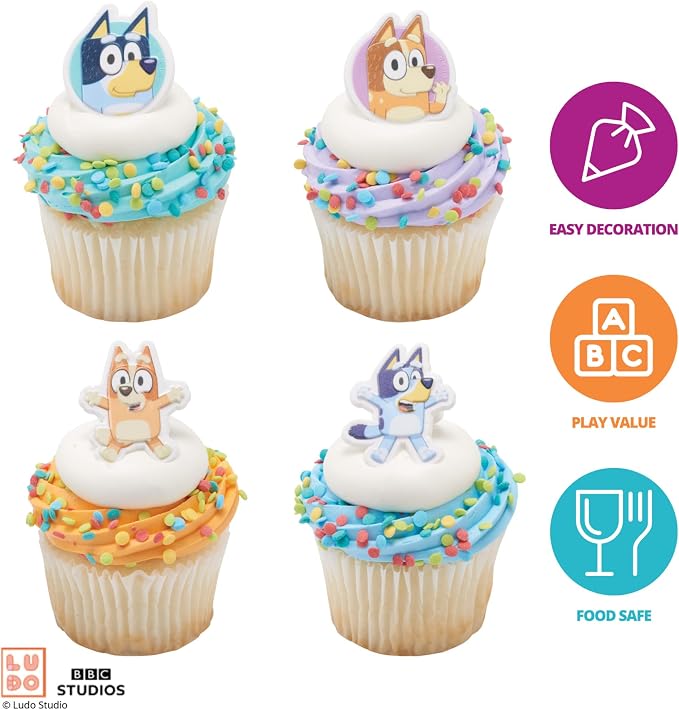 DecoPac Bluey So Much Fun Rings, 24 Cupcake Decorations Featuring Bluey - Image 3