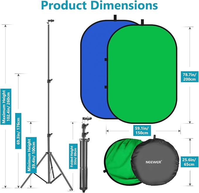 NEEWER 5x7ft/1.5x2m Chromakey Green Screen Blue Green 2 in 1 Double Sided Pop - Image 2
