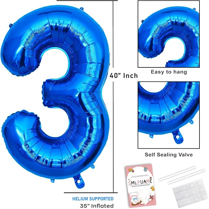 40 Inch Navy Blue 3 Balloon for 3rd Birthday Party, Helium Giant Foil Number 3 - Image 5