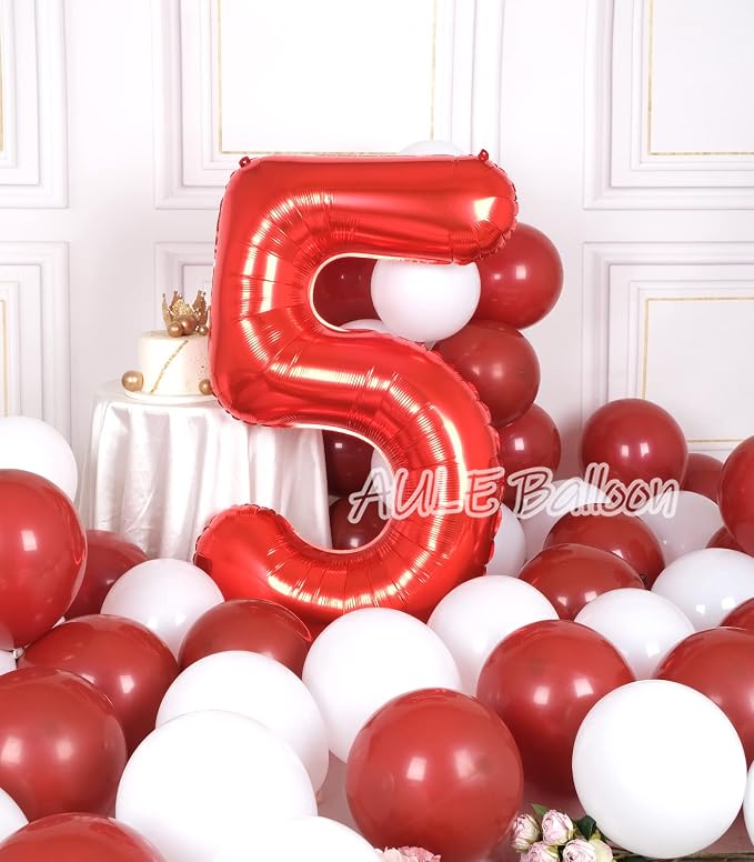 AULE 40 Inch Red 5 Balloon Number Foil 0-9 Birthday Big Numbers | Birthday - Image 4