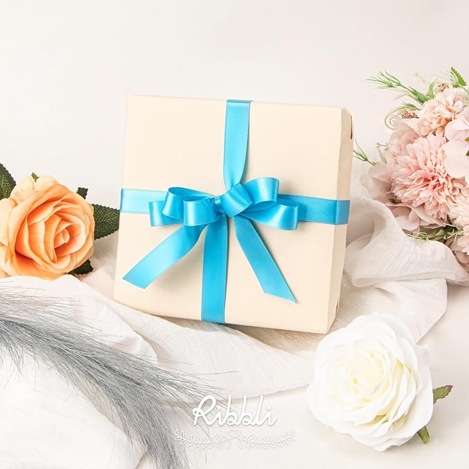 Ribbli Turquoise Blue Satin Ribbon 5/8 inch x Continuous 25 Yards, Double Faced - Image 3