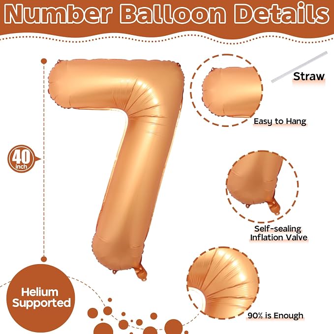 Number 7 Balloon for Boys, Giant Orange Self Inflating Number 0-9 Set Decor for - Image 2
