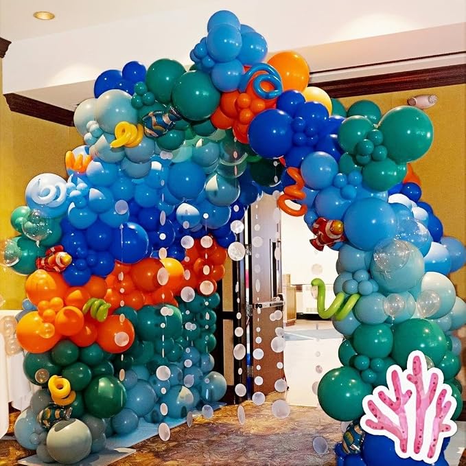 202 PCS Under the Sea Party Decorations Balloons Arch, Teal Blue Balloon Arch - Image 4