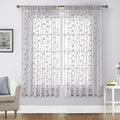HOMEIDEAS Grey Sheer Curtains 2 Panels, Embroidered Vine Leaf, W52xL63 | Faux by HOMEIDEAS