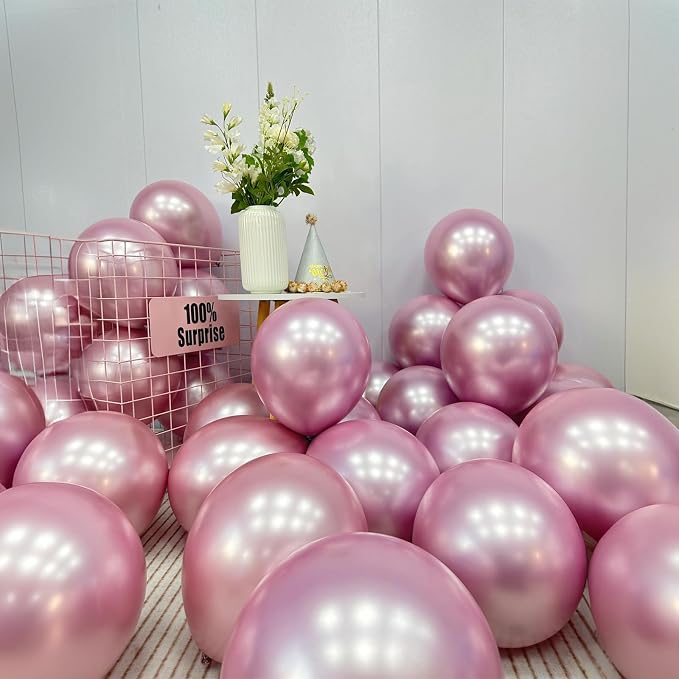Jobkoo 60Pcs Metallic Pink Balloons 5Inch Shiny Chrome Light Pink Balloon Light - Image 5