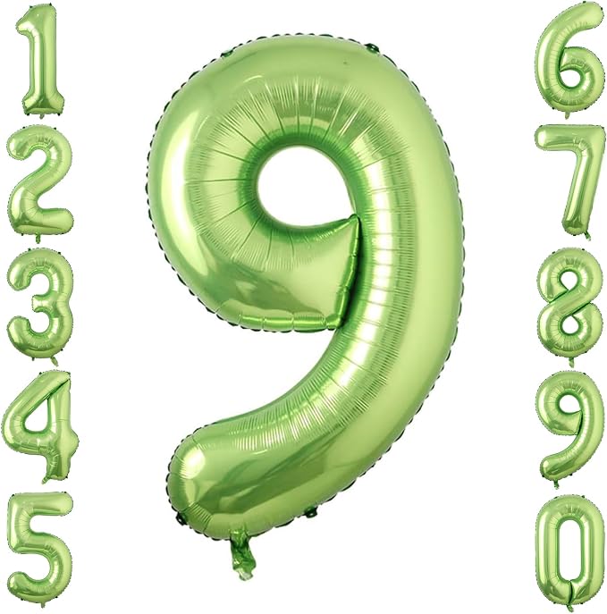 Light Green Number 9 Balloon 40 Inch, Glossy Metallic Digit Party Supplies | by Unknown