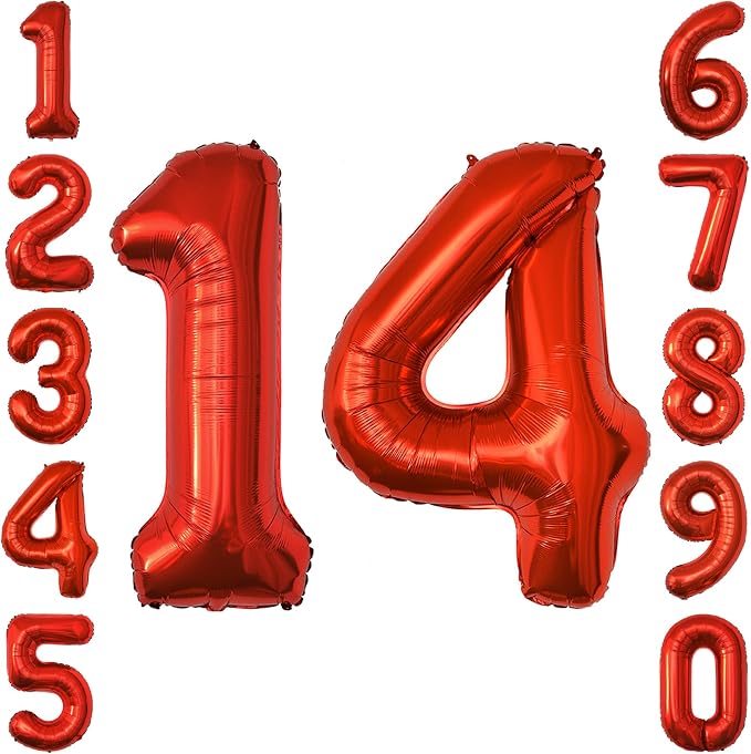 Red Number 14 Balloon 40 Inch, Foil Numeral by Unknown