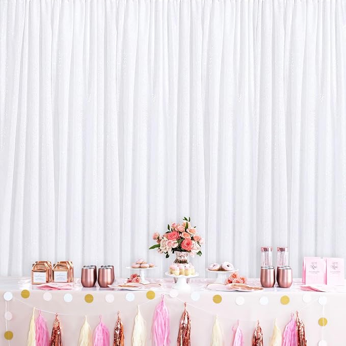 3x8FT White Backdrop Curtains 2 Panels White Wedding Sequin Fabric Drapes | - Image 2