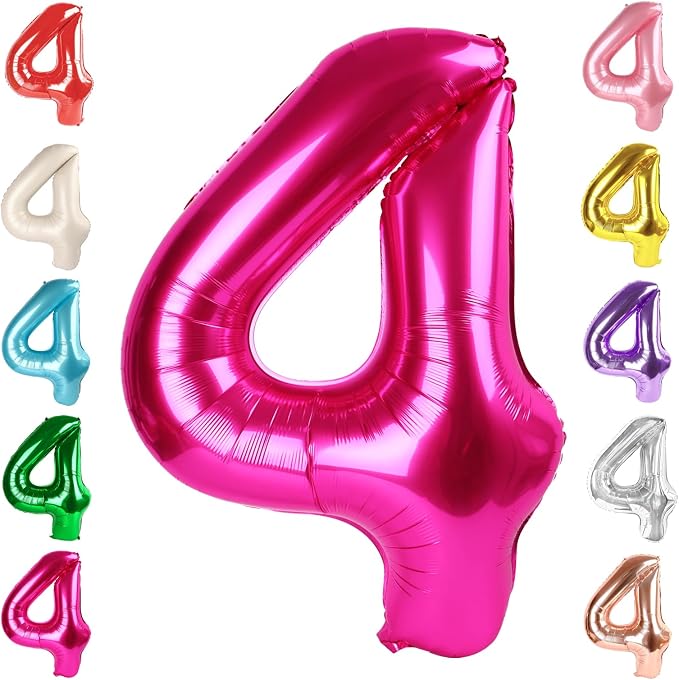 Number 4 Balloon Birthday Decorations, 40In Hot Pink Balloons by Mluchee
