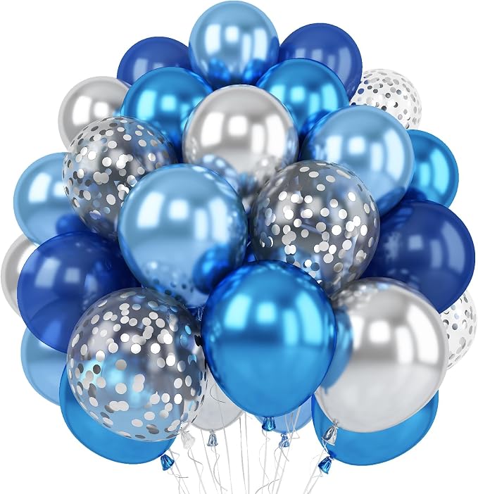 Blue Silver Balloons Set, 12 Inch Blue and Silver Balloons Dark Navy and by TAOYE