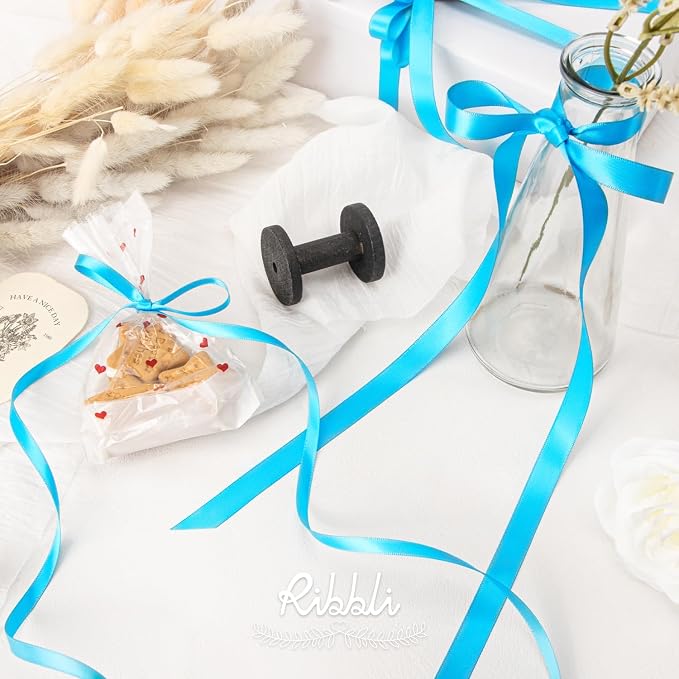 Ribbli Turquoise Blue Double Faced Satin Ribbon, 1/4” x Continuous 25 Yards - Image 3