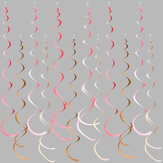 36 Pcs Boho Hanging Swirl Decorations Brown Blush Pink Felt Swirl Streamer Spiral Ceiling Garland for Birthday Engagement Baby Shower Bachelorette Wedding Bridal Shower Holiday Hen Party Supplies