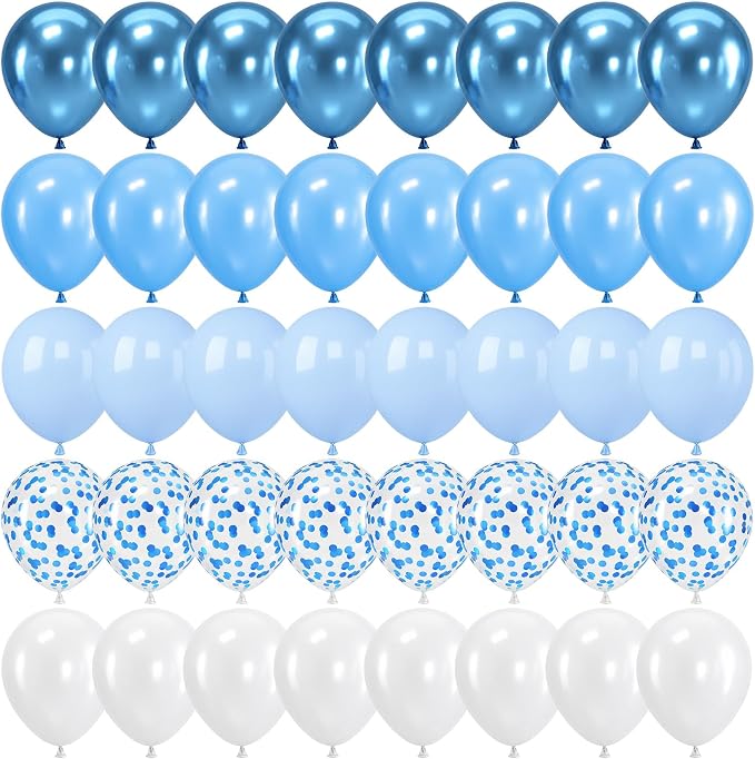 Metallic Blue White Balloons, 60 Packs 12 Inch Royal Blue Baby Blue Confetti by Govpy