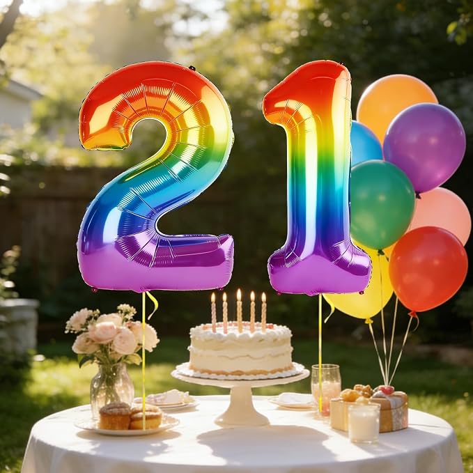 40 Inch Number 21 Balloons for 21st Birthday Party Decorations, 0-100 Rainbow - Image 3