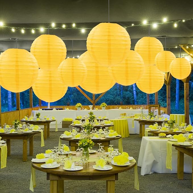 Yellow Paper Lanterns 12 Pcs Assorted Size of 6" 8" 10" 12" Chinese Round Paper - Image 4