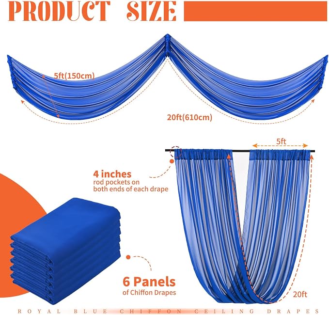 6 Panels Royal Blue Ceiling Drapes - Image 2