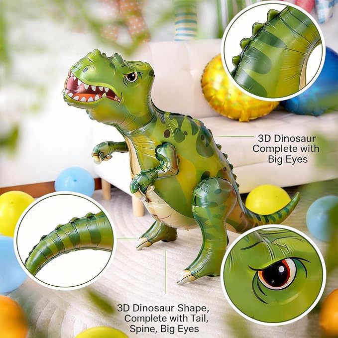 60 PCS Dinosaur Happy Birthday Foil Balloon Decoration Kit, Triceratops - Image 2