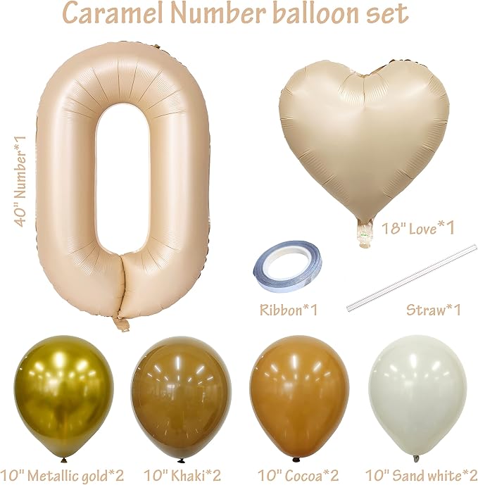 40 In Caramel Number Balloons Helium Foil Mylar latex Balloon Digital 0 | - Image 2