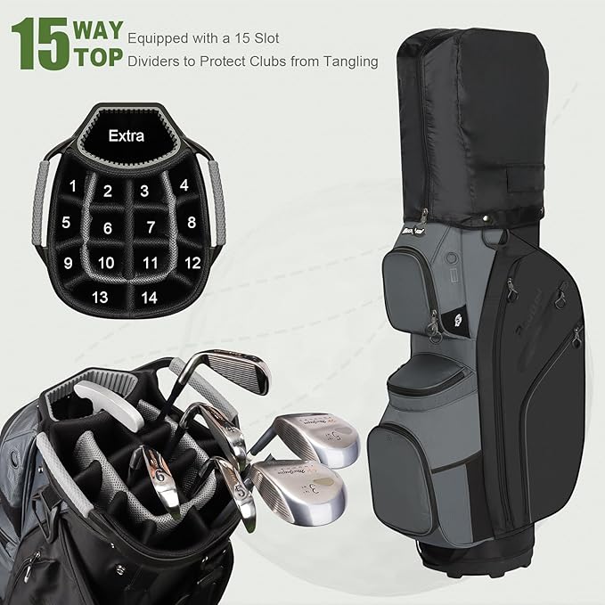 Golf Cart Bag 15 Way Organizer Divider Top Golf Club Cart Bag for Men Women with Cooler, Handles and Rain Cover