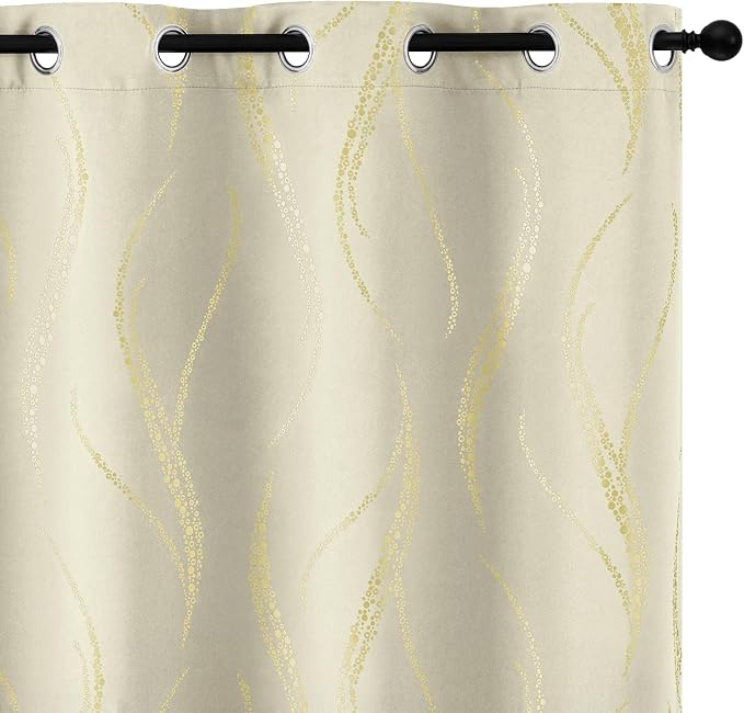 Yakamok Cream Light Blocking Curtains 72 Inches Long Gold Print Wide 42" | Gold by Yakamok