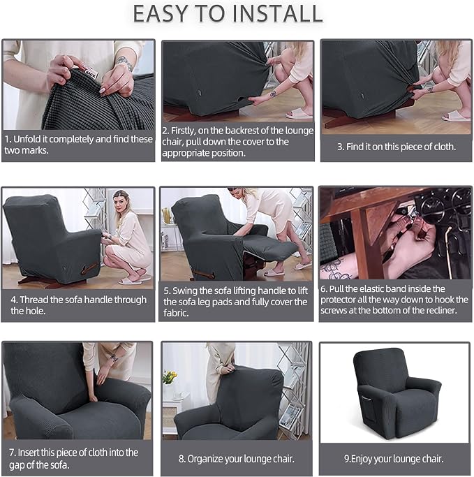Recliner Chair Covers, 1-Piece Lazy Boy Recliner Covers, Charcoal | Washable - Image 5