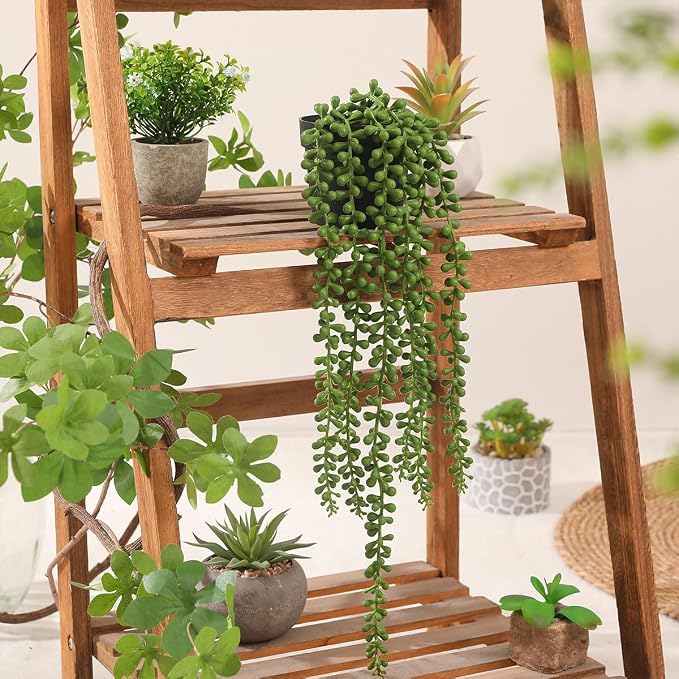 2pcs Fake Hanging Plants Fake Potted String of Pearls Succulent Plants Small - Image 3