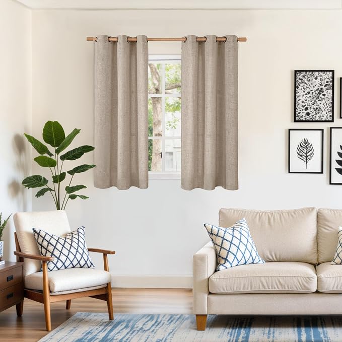YoungsTex Short Linen Curtains 45 lnch Length, Oatmeal Drapes - Image 2