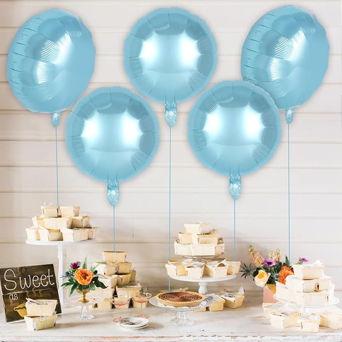 20 Pcs Light Blue Round Shaped Balloons, 18 Inch Round Foil Balloon, Giant - Image 3