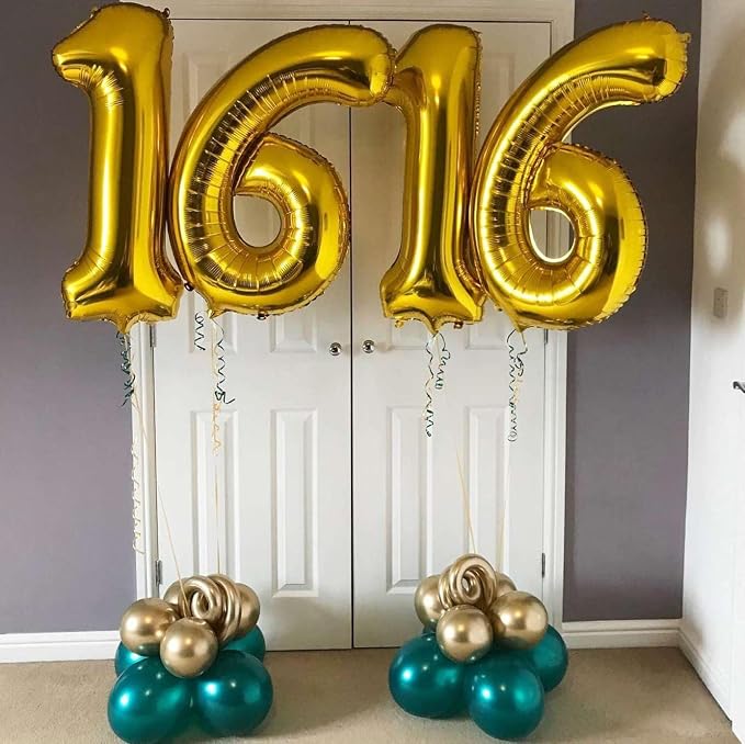 Gold 16 Number Balloons, 40 Inch Giant Number 16 Balloons Foil Mylar Helium - Image 5