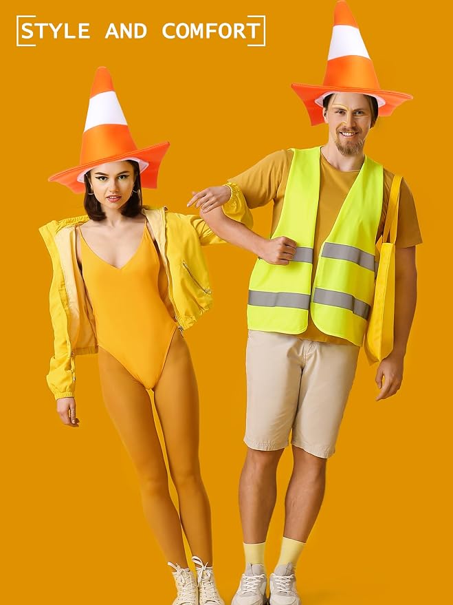 4 Pcs Halloween Adult Traffic Cone Hat Costume Funny Orange Construction Cone - Image 4
