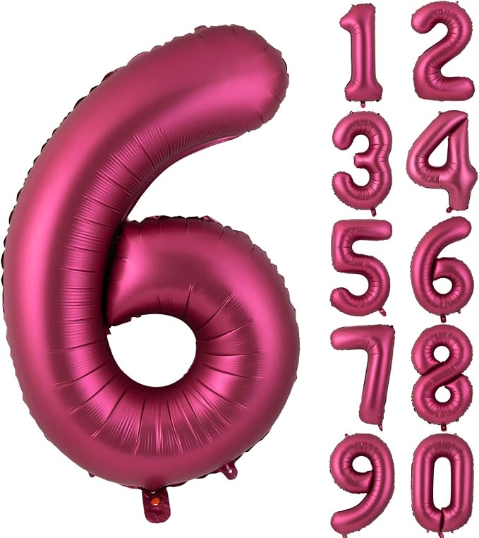 Number 6 Balloons 40 Inch Wine Red Burgundy Foil Number Balloon 6 | Wine Red by Yeodong