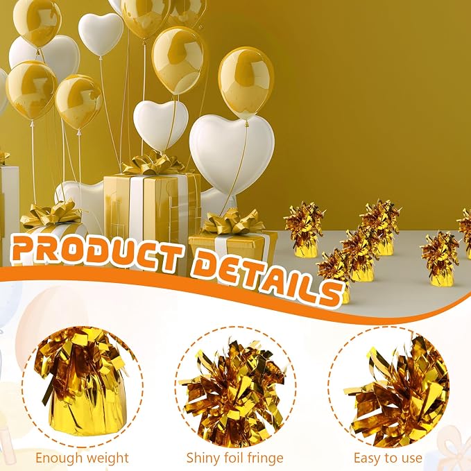 6 Pack Gold Balloon Weights Metallic Holder Anchors Balloon Holder Weights - Image 3