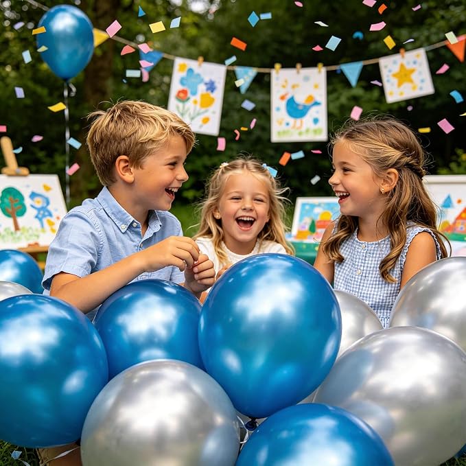 100pcs Metallic Blue Balloons 12 inch Chrome Round Latex | Helium Compatible - Image 6