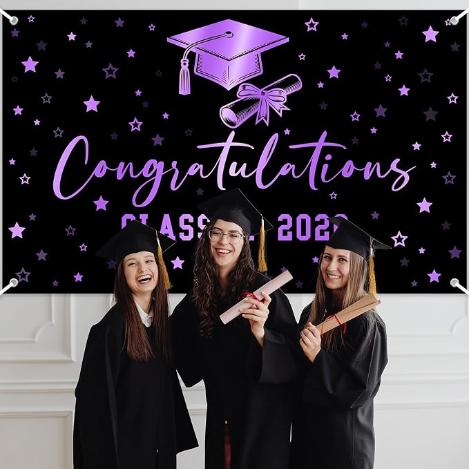 Congratulations Class of 2026 Backdrop Black Purple Graduation Banner Congrats - Image 8