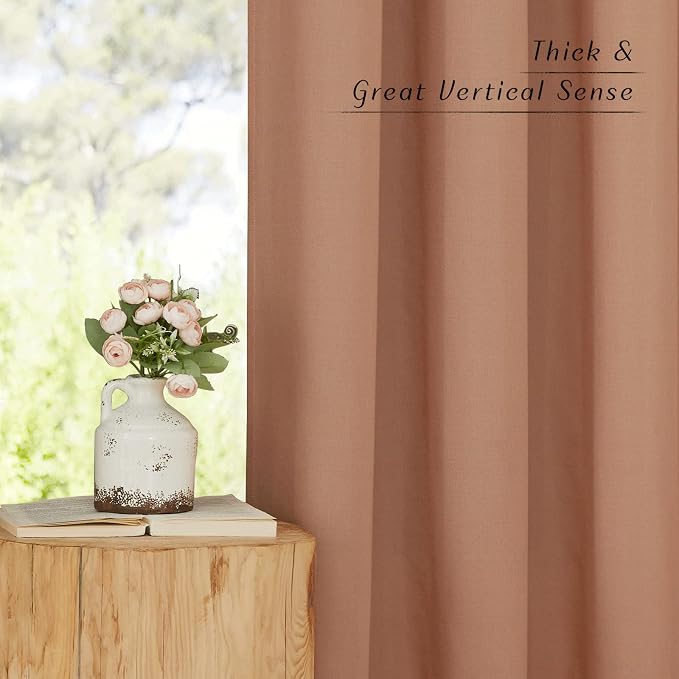 NICETOWN Terracotta Thick Linen Curtains 72" Length, Grommet Privacy Window - Image 6