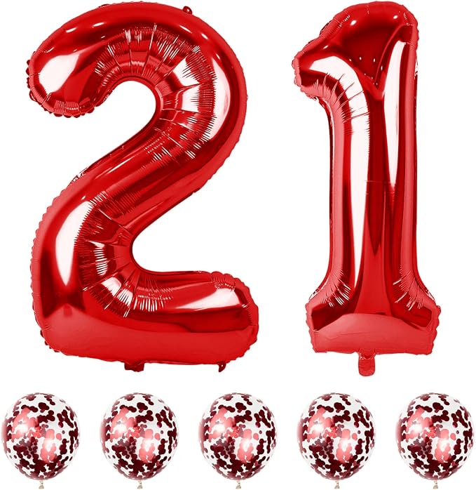 21st Birthday Balloons for Her Red, 40 Inch Giant Red Foil Number 21 Balloons by Lingqiang