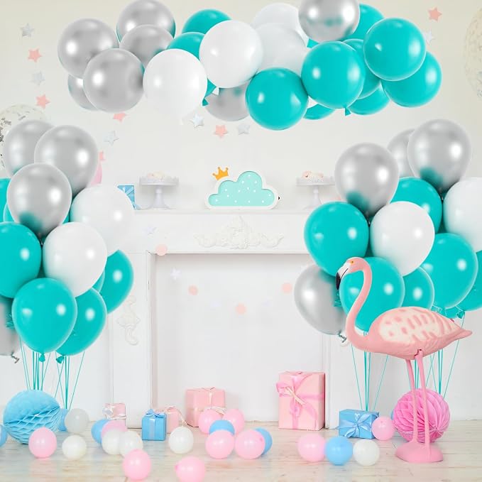 50pcs Teal Balloons, 12inch Turquoise Latex Balloons kit - Image 5
