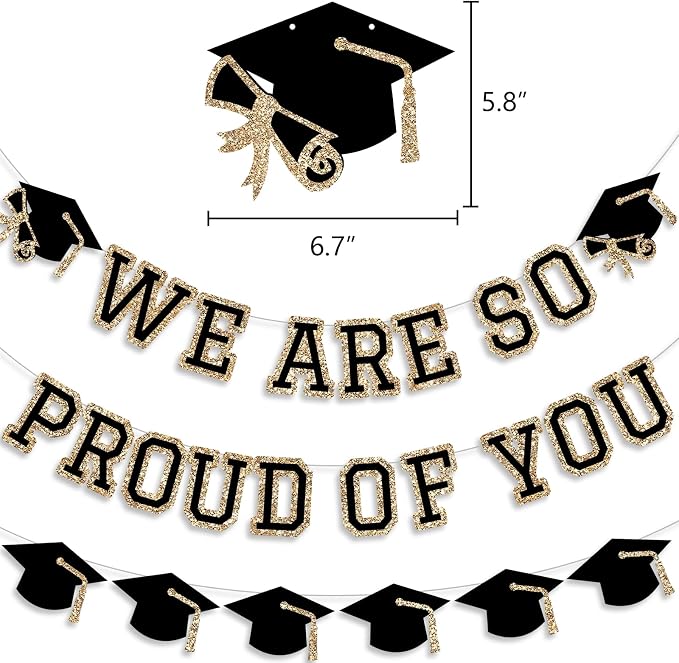 We Are So Proud Of You Banner Graduation Party Decorations Congrats Grad Cap - Image 2